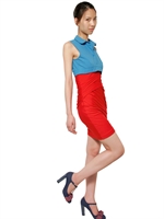 CARVEN - ZWEIFARBIGES KLEID AUS STRETCHJERSEY UND KREPP - ROT/TÜRKIS
