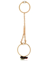DELFINA DELETTREZ - ZWEI IN EINS DOPPELTER GOLDRING MIT FLIEGE - GOLD/GREEN