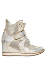 ELENA IACHI - SNEAKERS IN PELLE METALLIZZATA E RETE 60MM - PLATINO