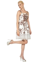 BLUMARINE - COTTON LACE& PRINTED COTTON CANVAS DRESS - WHITE/BROWN