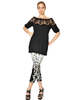 BLUMARINE - LACE MACRAMÈ ON COTTON KNIT TOP - BLACK