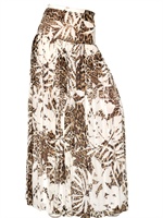 BLUMARINE - PRINTED SILK CHIFFON LONG SKIRT - WHITE/BROWN