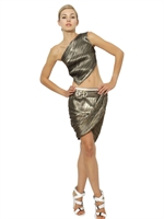 ANTHONY VACCARELLO - PLISSIERTES TOP AUS SEIDENGEORGETTE & MATTEM LUREX - BRONZE