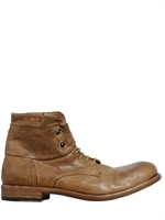 INK SHOES - WASHED LEATHER LACE UP BOOTS - BRANDY