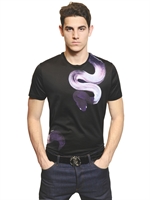 ROBERTO CAVALLI - SNAKE PRINTED COTTON JERSEY T-SHIRT - BLACK