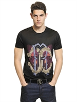ROBERTO CAVALLI - LOGO PRINTED COTTON JERSEY T-SHIRT - BLACK