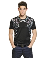 ROBERTO CAVALLI - SNAKE PRINTED COTTON JERSEY T-SHIRT - BLACK