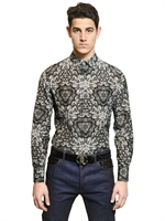 ROBERTO CAVALLI - SILK & COTTON BLEND PRINTED SHIRT - GREY/BLACK