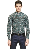 ROBERTO CAVALLI - PRINTED SILK & COTTON BLEND SHIRT - GREEN