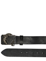 ROBERTO CAVALLI - 40MM CROC LASER CUT PONYSKIN BELT - BLACK