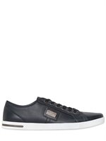 DOLCE & GABBANA - UK LOGO PLAQUE NAPPA LEATHER SNEAKERS - NAVY