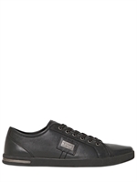 DOLCE & GABBANA - UK LOGO PLAQUE NAPPA LEATHER SNEAKERS - BLACK/BLACK