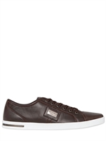 DOLCE & GABBANA - UK LOGO PLAQUE NAPPA LEATHER SNEAKERS - DARK BROWN