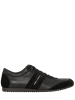 DOLCE & GABBANA - AUSTRALIA PRINTED LOGO LEATHER SNEAKERS - BLACK/BLACK