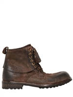 DOLCE & GABBANA - SAN PIETRO WAXED LEATHER LOW BOOTS - BROWN