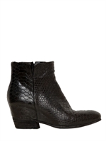 STRATEGIA - 80MM CROC EMBOSSED LEATHER WEDGED BOOTS - BLACK