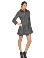 DOLCE & GABBANA - WOOL HERRINGBONE COAT WITH MINK COLLAR - GREY  MELANGE