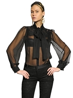 DOLCE & GABBANA - LACE & SILK CHIFFON SHIRT - BLACK