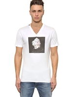 DOLCE & GABBANA - MARILYN COTTON JERSEY V NECK T-SHIRT - OFF WHITE