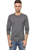 DOLCE & GABBANA - WASHED JERSEY LOGO LONG SLEEVED T-SHIRT - DARK GREY