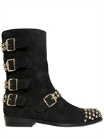 GIUSEPPE ZANOTTI HOMME - STUDDED SUEDE MULTI STRAP BIKER BOOTS - BLACK
