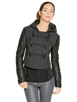BURBERRY BRIT - HINDBROOKE LEATHER & WOOL COAT - DARK GREY