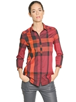 BURBERRY BRIT - CHECKED WASHED COTTON SHIRT - BRICK RED
