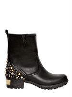 CHIARA FERRAGNI - 30MM STUDDED CALFSKIN BIKER BOOTS - BLACK