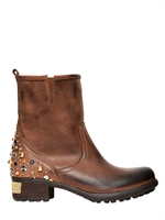 CHIARA FERRAGNI - 30MM STUDDED CALFSKIN BIKER BOOTS - BROWN