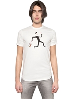 DSQUARED - BASSET HOUND PRINT COTTON JERSEY T-SHIRT - WHITE