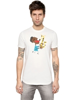 DSQUARED - SAXIST PRINT COTTON JERSEY T-SHIRT - WHITE