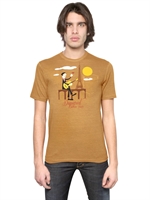DSQUARED - SAVOIR FAIR COTTON/LINEN JERSEY T-SHIRT - MUSTARD