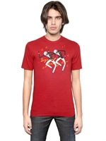 DSQUARED - JAZZING BROS COTTON/LINEN JERSEY T-SHIRT - BORDEAUX