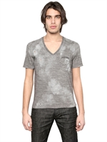 DSQUARED - VINTAGED COTTON JERSEY V NECK T-SHIRT - MELANGE GREY