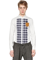 DSQUARED - CHECKED FLANNEL & COTTON OXFORD SHIRT - WHITE
