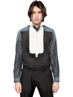 DSQUARED - DENIM & CHECK FLANNEL SHIRT - BLUE/GREY