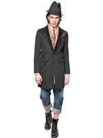 DSQUARED - MANTEL AUS WOLL/KASCHMIRGEWEBE MIT PELZKRAGEN - SCHWARZ