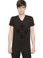ANN DEMEULEMEESTER - FLOCKED CHANDELIER COTTON JERSEY T-SHIRT - BLACK/BLACK