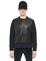 NEIL BARRETT - FELPA IN PELLE E NEOPRENE - NERO