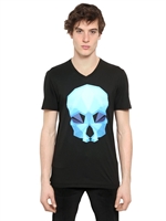 NEIL BARRETT - 3D SKULL PRINTED JERSEY T-SHIRT - BLACK