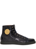 MARC JACOBS - LIZARD EMBOSSED LEATHER HIGHTOP SNEAKERS - NAVY