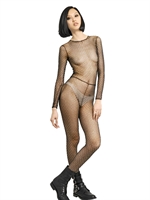SAINT LAURENT - TÜLLOVERALL MIT STRASS - SCHWARZ