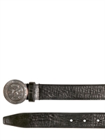 DSQUARED - 3.5CM BADGE BUCKLE HAMMERED LEATHER BELT - BLACK