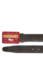 DSQUARED - 3CM DSQUARED BUCKLE LEATHER BELT - BLACK