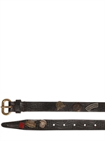 DSQUARED - 2.5CM MULTI BADGE LEATHER BELT - BROWN
