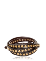 DSQUARED - FLAT STUDS LEATHER WRAP THIN BRACELET - BROWN