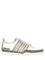 DSQUARED - METALLIC SIDE STRIPED LEATHER SNEAKERS - WHITE/BEIGE