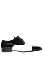 DSQUARED - TWO TONE PATENT & SAFFIANO OXFORD SHOES - BLACK/WHITE