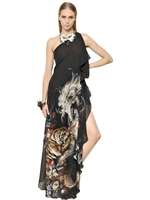 ROBERTO CAVALLI - LANGES, BEDRUCKTES KLEID AUS SEIDENGEORGETTE - MULTI