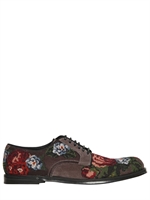 DOLCE & GABBANA - CROSS-STITCHED ROSE SUEDE LACE-UP SHOES - BROWN